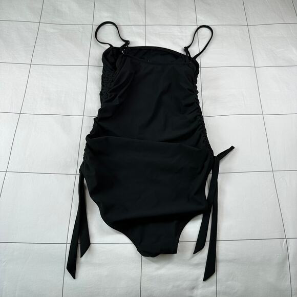 Athleta Swimsuit Womens Small Black Shirred One Piece Side Cinch Classic Stretch - Picture 3 of 8
